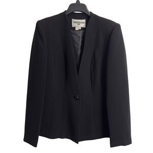Nina Massini Womens NM Black Collarless Single Button Blazer Jacket Size 12